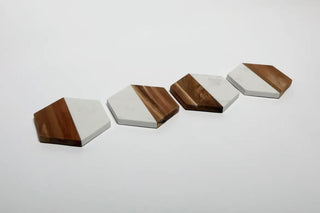 Marble and Acacia Wood Hexagonal Coasters