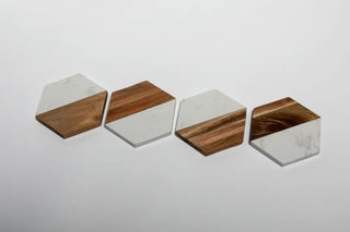 Marble and Acacia Wood Hexagonal Coasters