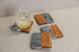 Artisan Marble and Wood Square Coasters